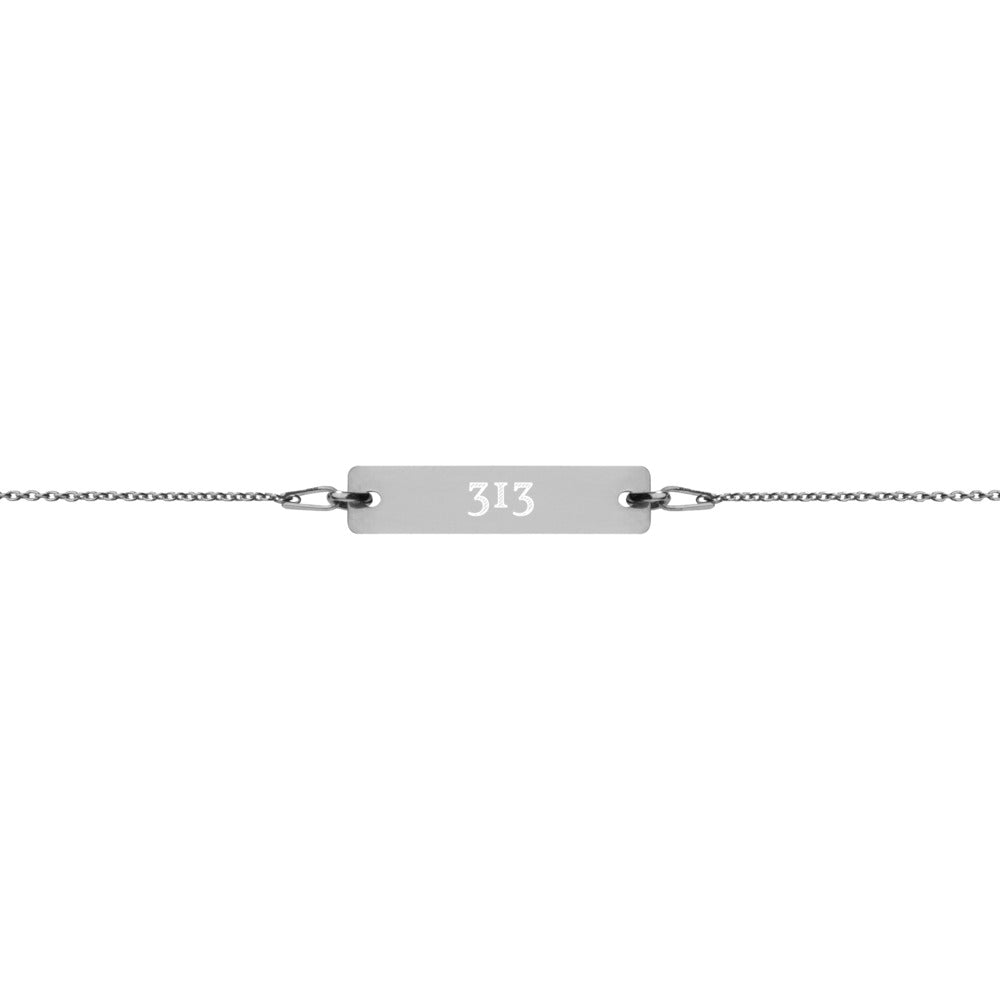 Engraved 313 Silver Bar Chain Bracelet