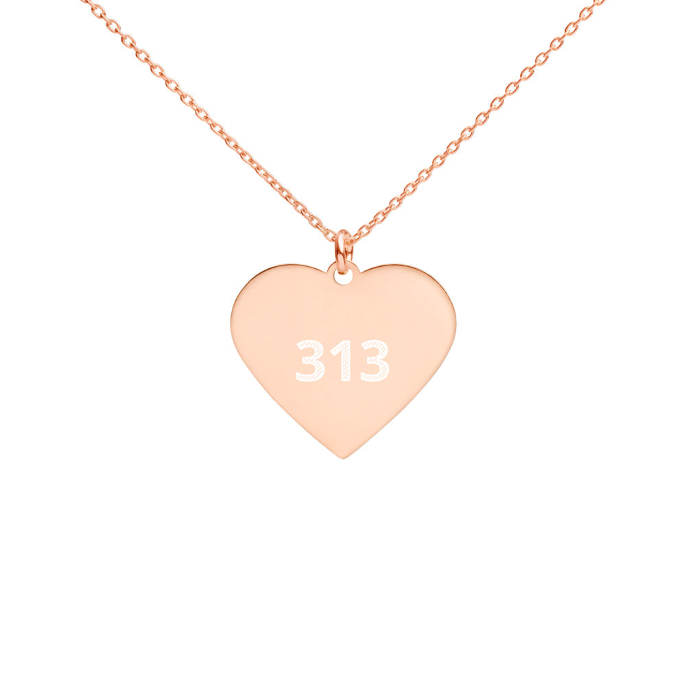 Engraved 313 Silver Heart Necklace