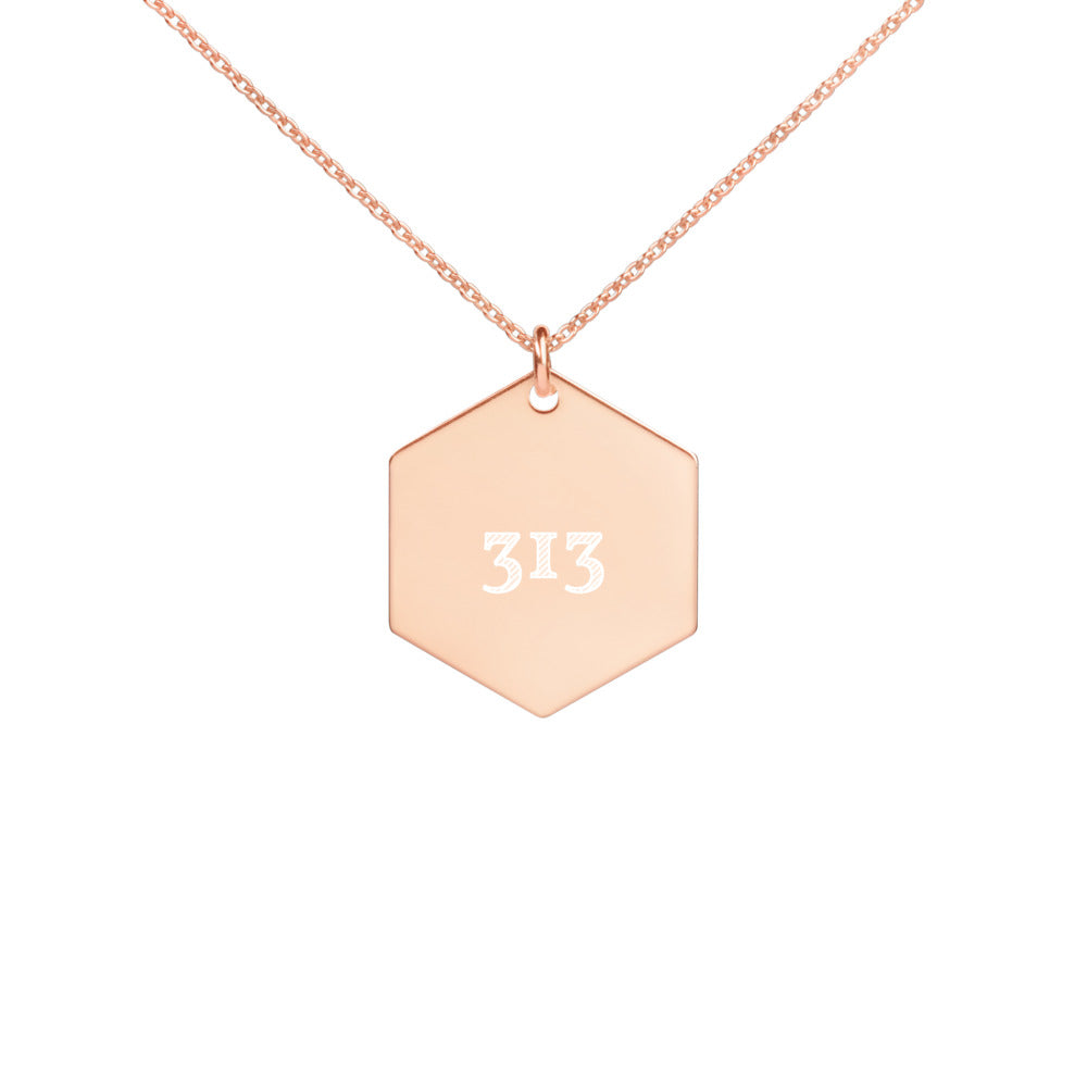 Engraved 313 Silver Hexagon Necklace